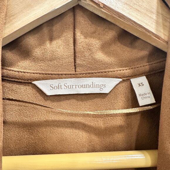 Soft Surroundings Tan Shape Drape Coastal Cowgirl Retro Boho Faux Suede Cardigan - Picture 4 of 7